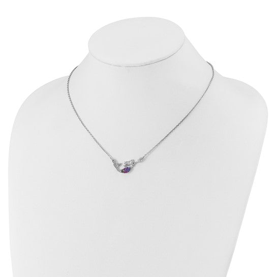 Sterling Silver Rhodium Crystal Multi Colored Mermaid Necklace