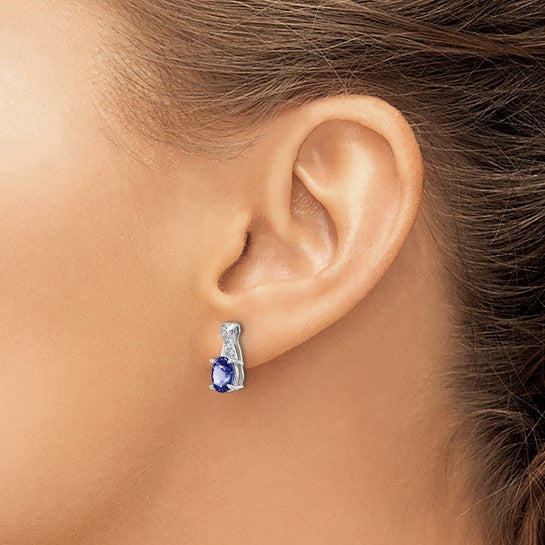 14K White Gold 1.5 Carat Natural Tanzanite & Diamond Twist Earrings