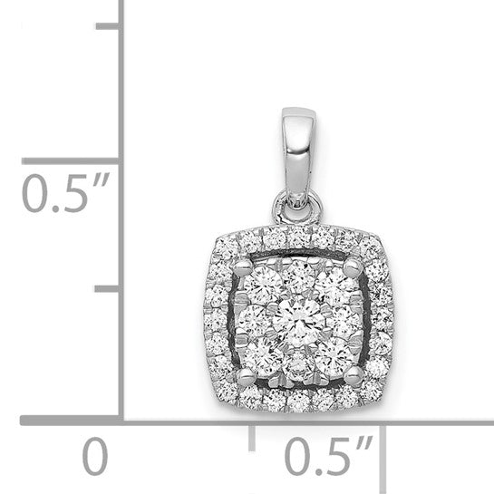 14K White Gold 1/2 Carat diamond Square Halo Cluster Pendant