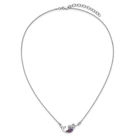 Sterling Silver Rhodium Crystal Multi Colored Mermaid Necklace
