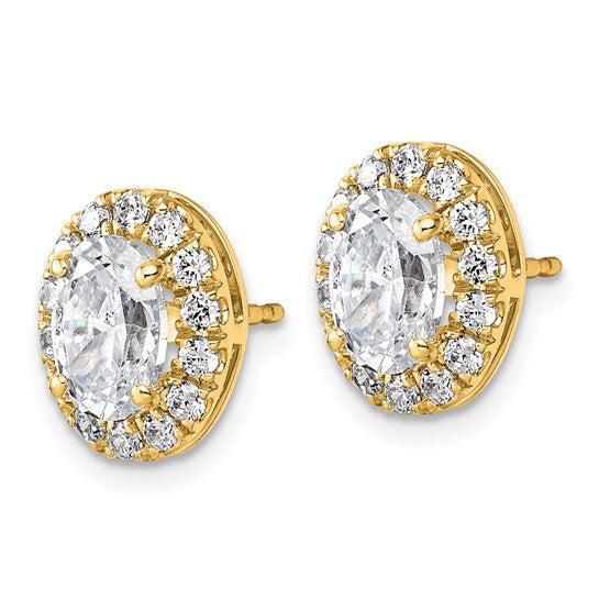 14K White/Yellow Gold 2 Carat Total Oval Halo Diamond Earrings