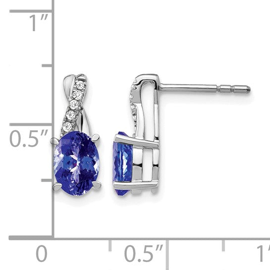 14K White Gold 1.5 Carat Natural Tanzanite & Diamond Twist Earrings