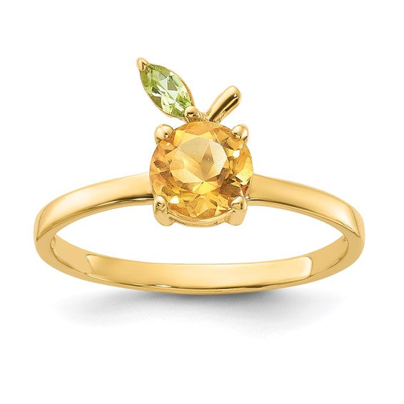 14K Yellow Gold Natural Citrine & Peridot Orange Fruit Ring