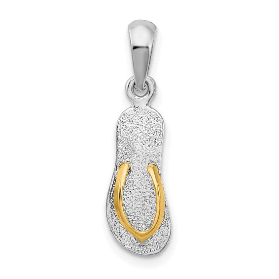 Sterling Silver 14K Gold Two Tone 3D Beach Flip Flop Pendant