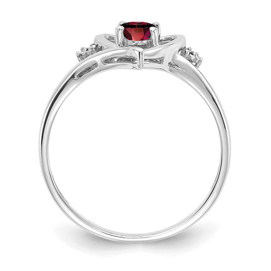 14K White/Yellow Gold Heart Inlet Garnet & Diamond Ring
