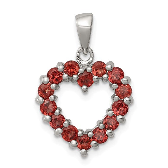 Sterling Silver Natural Garnet Heart Pendant