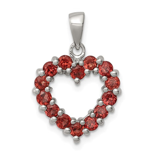 Sterling Silver Natural Garnet Heart Pendant