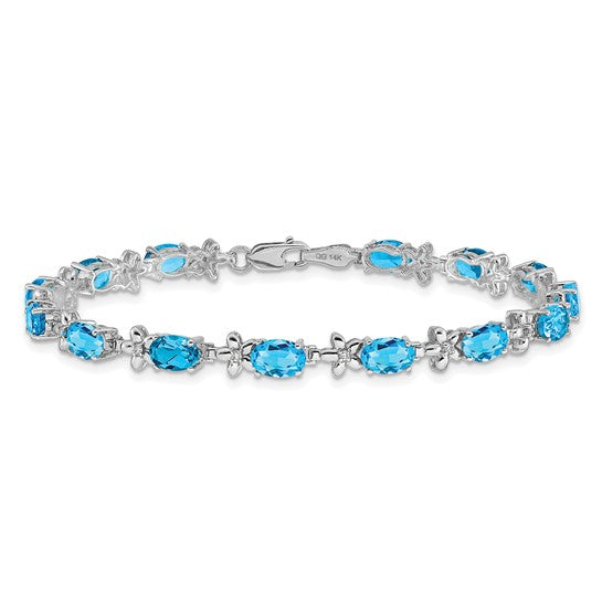 14K White/Yellow Gold Blue Topaz & Diamond Floral Bracelet