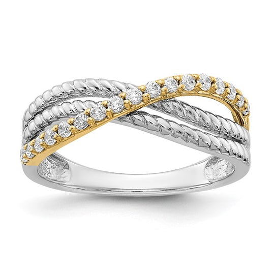 14K White Gold Two Tone Twist Diamond Accent Ring