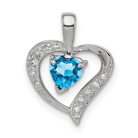White Gold Filled Sterling Silver Double Heart .5 Carat Blue Topaz & Diamond Pendant