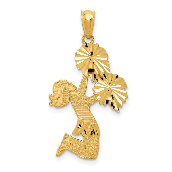 14K Yellow Gold Cheerleader Pom Pom Jumping Pendant