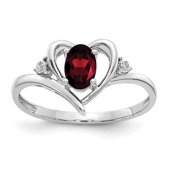 14K White/Yellow Gold Heart Inlet Garnet & Diamond Ring