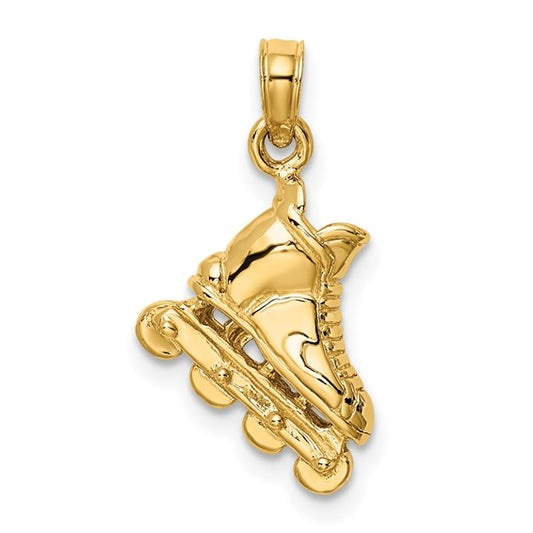 14K Yellow Gold 3D Roller Blade Gold Pendant