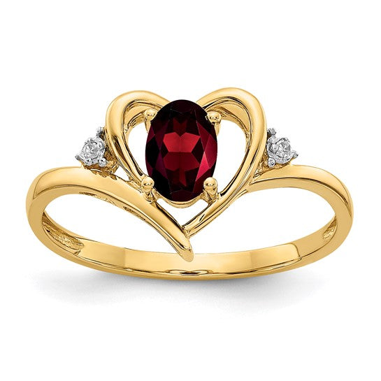 14K White/Yellow Gold Heart Inlet Garnet & Diamond Ring