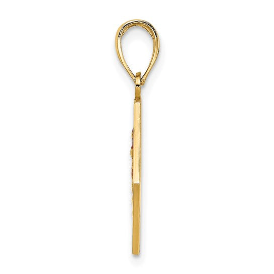10K Yellow Gold EMT Medical Symbol Red Pendant