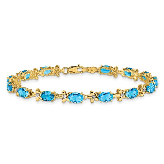 14K White/Yellow Gold Blue Topaz & Diamond Floral Bracelet