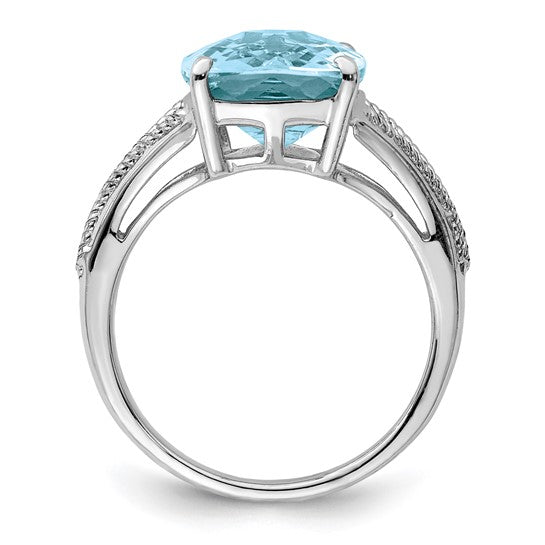 White Gold Filled Sterling Silver 7 Carat Natural Blue Topaz Rectangle Ring