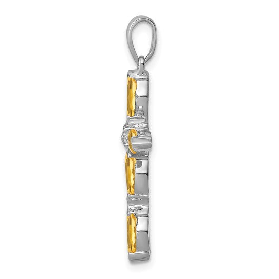 Sterling Silver White Gold Plated Natural Citrine Cross Pendant
