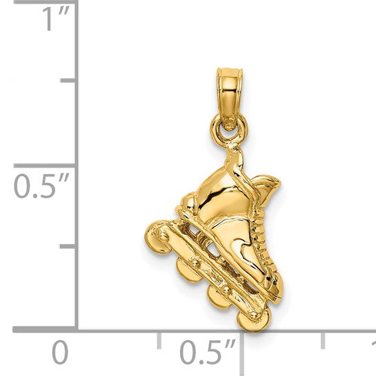 14K Yellow Gold 3D Roller Blade Gold Pendant