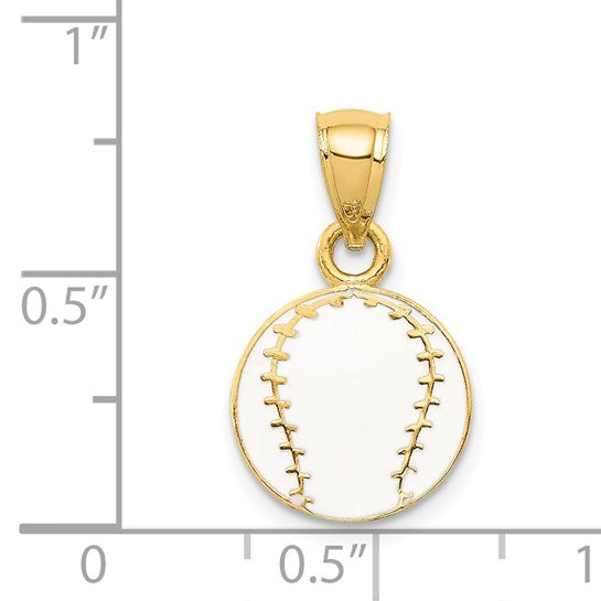 14K Gold Enameled Baseball Pendant