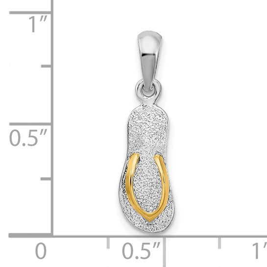 Sterling Silver 14K Gold Two Tone 3D Beach Flip Flop Pendant
