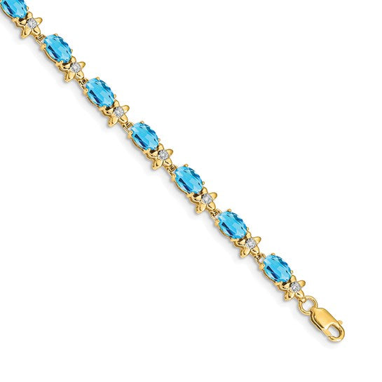 14K White/Yellow Gold Blue Topaz & Diamond Floral Bracelet
