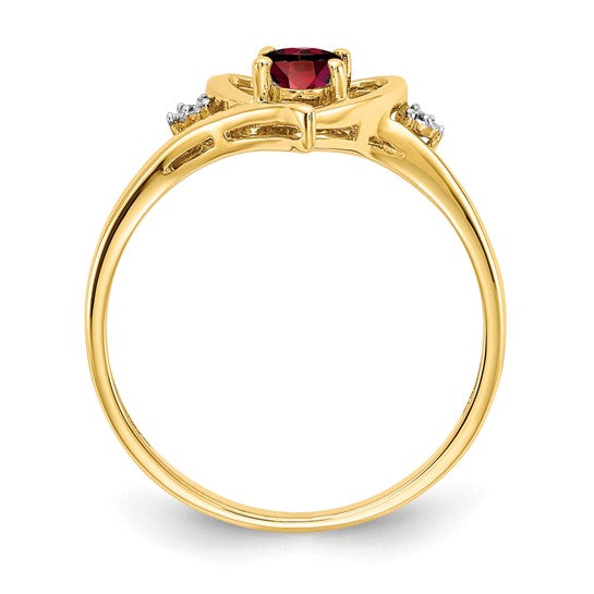14K White/Yellow Gold Heart Inlet Garnet & Diamond Ring