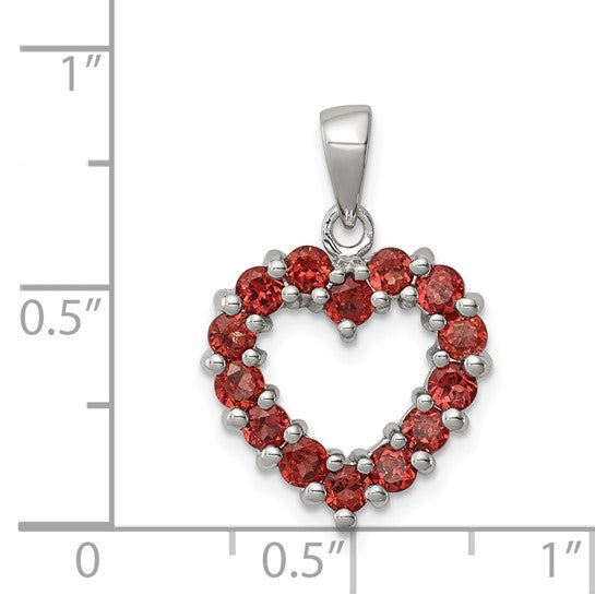 Sterling Silver Natural Garnet Heart Pendant