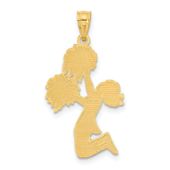 14K Yellow Gold Cheerleader Pom Pom Jumping Pendant
