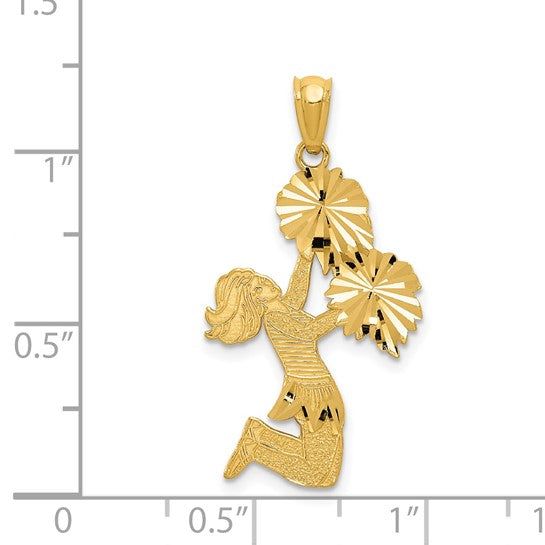 14K Yellow Gold Cheerleader Pom Pom Jumping Pendant