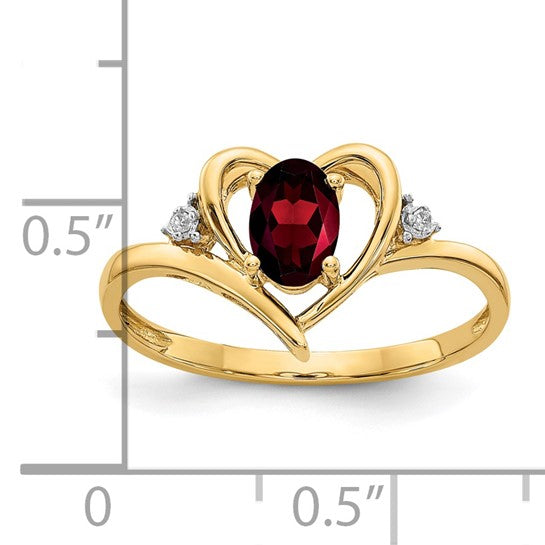14K White/Yellow Gold Heart Inlet Garnet & Diamond Ring