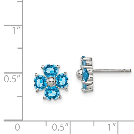 White Gold Filled Sterling Silver Blue Topaz Flower Post Earrings