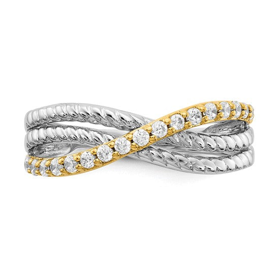14K White Gold Two Tone Twist Diamond Accent Ring
