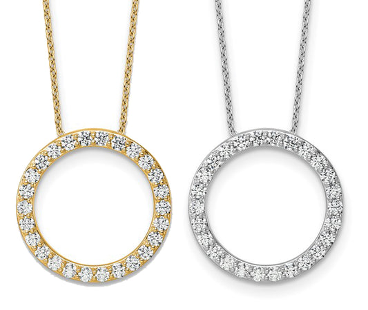 14K White/Yellow Gold 1 Carat Lab Grown Circle Slide Necklace
