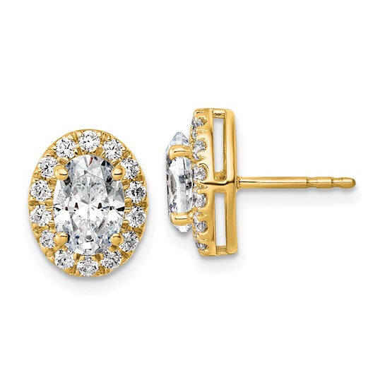 14K White/Yellow Gold 2 Carat Total Oval Halo Diamond Earrings
