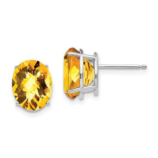14K Yellow/White Gold 2.5 Carat Oval Natural Citrine Earrings