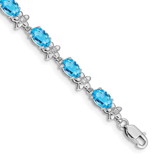 14K White/Yellow Gold Blue Topaz & Diamond Floral Bracelet