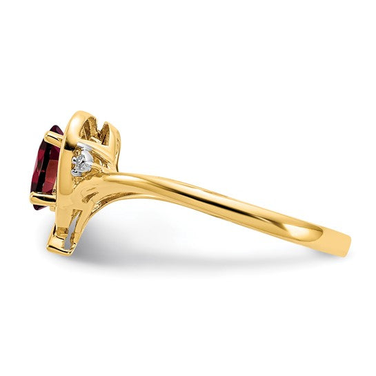 14K White/Yellow Gold Heart Inlet Garnet & Diamond Ring