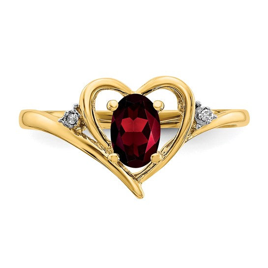 14K White/Yellow Gold Heart Inlet Garnet & Diamond Ring