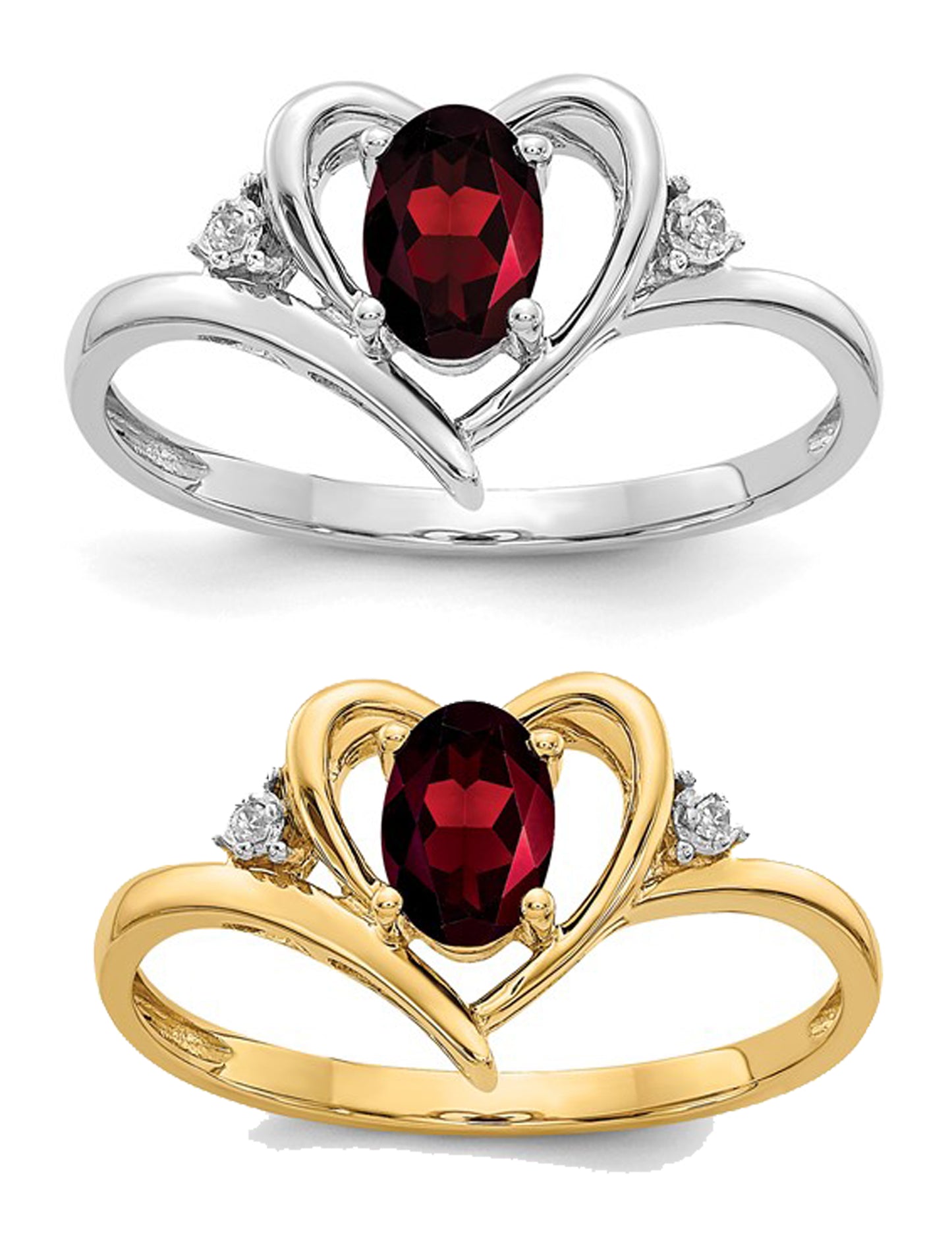 14K White/Yellow Gold Heart Inlet Garnet & Diamond Ring