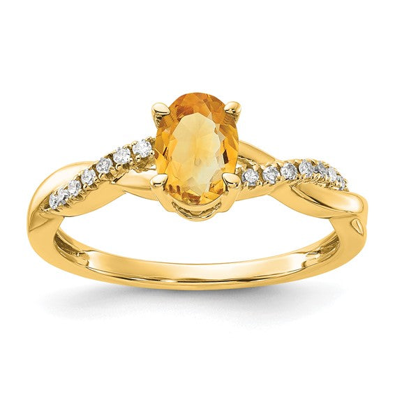 10K/14K Yellow/White Gold Natural Citrine Oval Ring With Diamond Twist