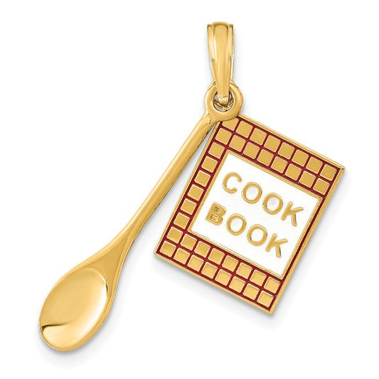 10K Yellow Gold Chef Cook Book 3D Pendant