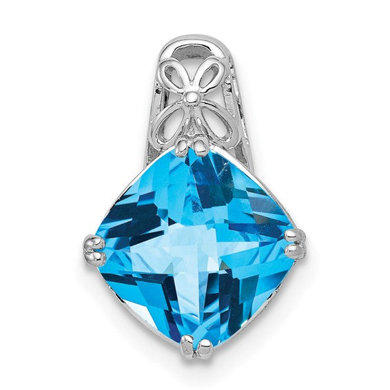 White Gold Filled Sterling Silver Box Cut 3.5 Carat Natural Blue Topaz Pendant