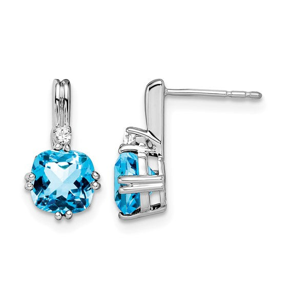14K White Gold 1.25 Carat Blue Topaz & Diamond Post Earrings