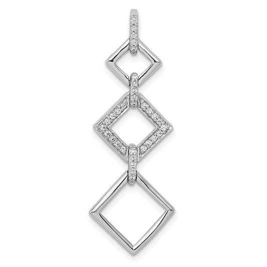 14K White Gold 1/6 Carat Diamond Fancy Square 3 Link Pendant