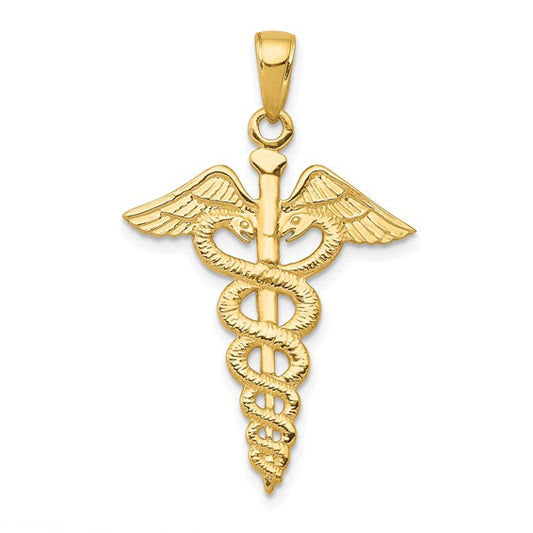 10K Yellow Gold Medical Caduceus Snake Pendant