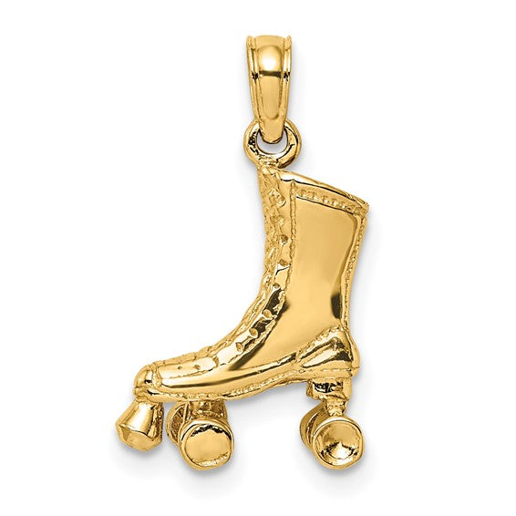 14K Yellow Gold 3D Roller Skate Pendant