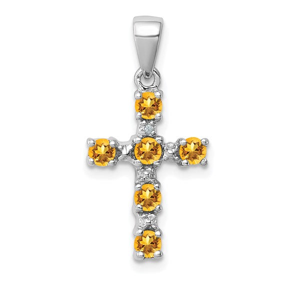 Sterling Silver White Gold Natural Citrine & diamond Accent Pendant
