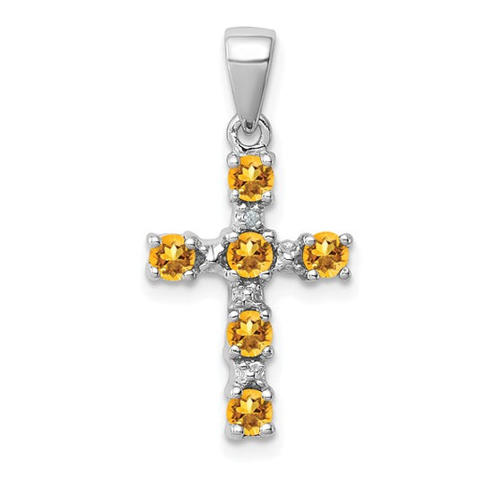 Sterling Silver White Gold Natural Citrine & diamond Accent Pendant