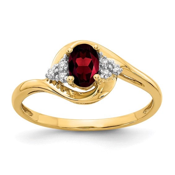 14K White/Yellow Gold Swirl Ring With Natural Garnet & Diamond